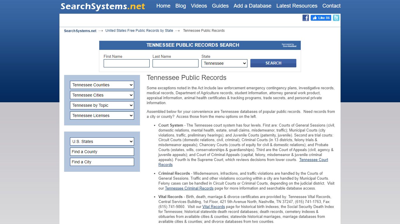 Tennessee Public Records Search | SearchSystems.net