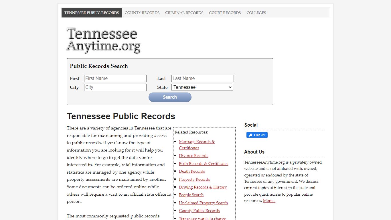 Tennessee Public Records - TennesseeAnytime.org